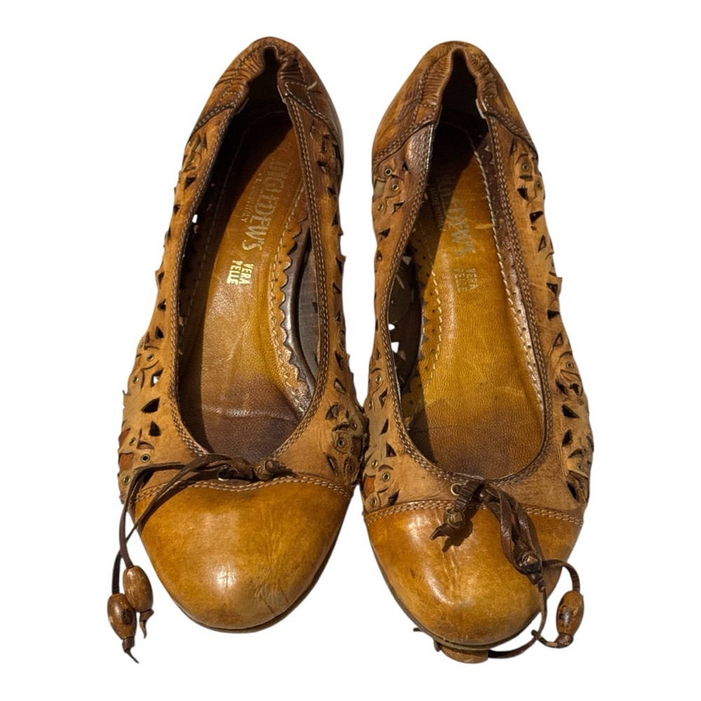 INGLEDEWS Brown Leather Flats with Perforated Detailing Made in Italy Size 38